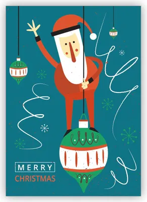 Produktbild von Überraschende Retro Weihnachtskarte mit Santa auf Weihnachtskugel auf blau: Merry Christmas