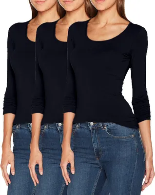 Produktbild von ONLY 3er-Set Damen Longsleeve Slim Fit Langarmshirt mit Rundhalsausschnitt, Schwarz-Schwarz-Schwarz, S
