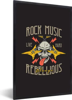 Produktbild von MuchoWow® MuchoWow® Gerahmtes Poster Totenkopf - Gitarre - Vintage 20x30 cm - Poster mit zchwarzem Bilderrahmen - Drucken - Bilder Poster im Rahmen
