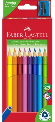 Produktbild von Faber-Castell Jumbo Buntstifte 10 Farben dreieckig + Spitzer