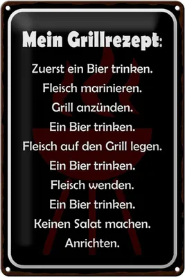 Produktbild von Blechschild Spruch 20x30cm Mein Grillrezept zuerst ein Bier