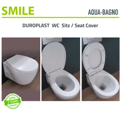 Produktbild von Aqua Bagno | WC Sitz mit Absenkautomatik, antibakterieller und abnehmbarer Toilettendeckel aus Duroplast, Klodeckel in O-Form überlappend, Softclose, Weiß | Smile