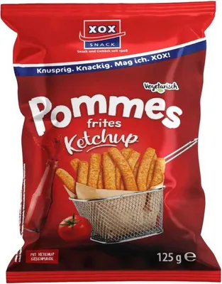 Produktbild von XOX Pommes Snack Ketchup knuspriger Kartoffelsnack mit Tomatengeschmack 125g