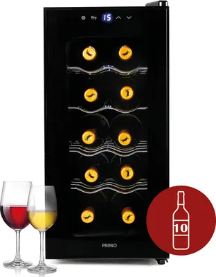 Produktbild von PRIMO PR170WK Weinkühlschrank - Weinkühler 10 Flaschen - E - Schwarz