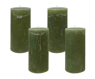 Produktbild von 4 Rustic Stumpenkerzen Premium Kerze Oliv Grün 6x12cm - 45 Std Brenndauer