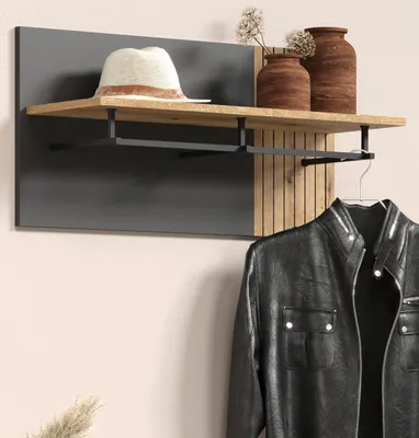 Produktbild von Garderobenpaneel "Avila" in grau und Evoke Eiche Wandgarderobe 80 x 40 cm