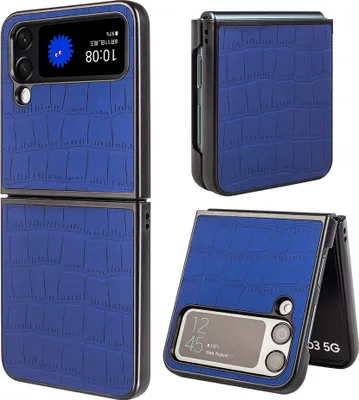 Produktbild von Für Samsung Galaxy Z Flip4 Design Crocodile Texture Blau Hülle Schutz Hart Cover