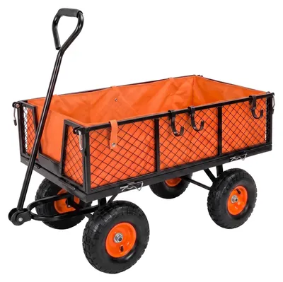 Image de Chariot remorque de jardin en fer Chariot à outils de jardin avec bâche intérieure - capacité maximale 350 kg