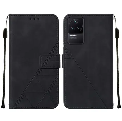Produktbild von Redmi K50 Hülle, Schlank Prägung Flip Leder Kartenfächer Schutzhülle mit Ständer für Xiaomi Redmi K50 / K50 Pro Schwarz