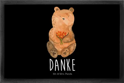 Produktbild von Mr. & Mrs. Panda fußmatte Bär Dankbar 50 x 75 cm - Schwarz - Geschenk, Bodenvorleger, Schmutzfänger, Schmutzmatte, Blumen, Teddy, Danke, Dankeschön, Fußabtreter
