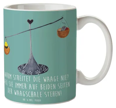 Produktbild von Mr. & Mrs. Panda Tasse Waage Harmonie - Meeresbrise - Geschenk, Tierkreiszeichen, Diplomatie, Teetasse, kaffeebecher keramik, Gleichgewicht, Horoskop, Sternzeichen