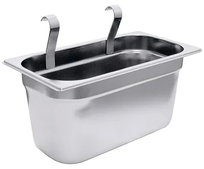 Imagen del producto de Contenedor para cubiertos GN 1/3 de acero inoxidable 18/10, con dos ganchos para colgar en carros de servicio o de recogida, de alta calidad