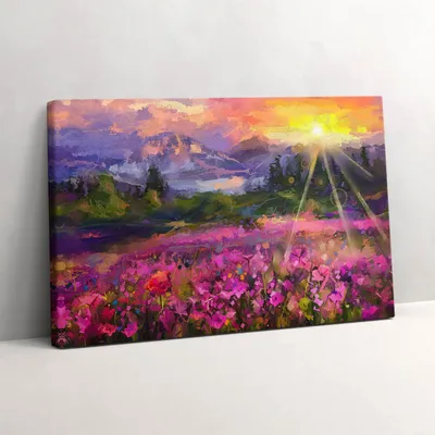 Produktbild von Wiese im Sonnenuntergang – Leinwandbild Wandbild – 60x40 cm – Leinwandbilder – Wandbilder – Schlafzimmer – Flur
