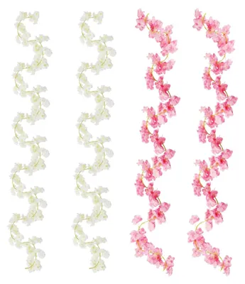 Produktbild von 4 Stück Kirschblüten Deko Blumengirlande Künstlich für Frühling, Hochzeit, Party, Garten und Zimmer, 1,8 m (Rosa, Weiß)