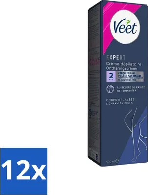 Obrázek produktu pro Veet Expert – depilační krém s bambuckým máslem – tělo a nohy – pro všechny typy pleti – 100 ml – výhodné balení – 12 kusů