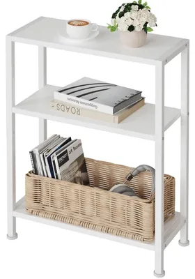 Produktbild von Schmale Beistelltisch Nachttisch Nachtschrank - Mit 3 Ablagen - 18 x 43 x 56,5 cm - Weiß - Für Flur und Schlafzimmer