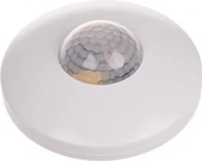 A white ceiling-mounted motion sensor with a domed infrared lens.