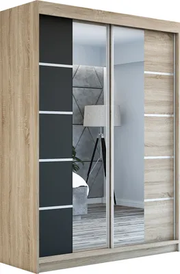 Produktbild von Schwebetürenschrank Kleiderschrank ERO  160 cm Schrank Garderobe Spiegel.Verschiedene Farben (Weiß, Schwarz, Somona). Möbel vom Hersteller!