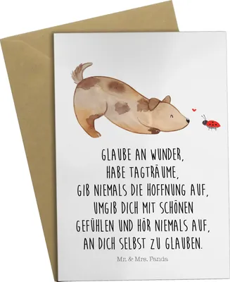 Produktbild von Mr. & Mrs. Panda Glückwunschkarte Hund Marienkäfer - Weiß - Geschenk, Mischlingshund, osterkarten, weihnachtskarten, Mischling, hochzeitskarten, Sprüche, Grußkarten