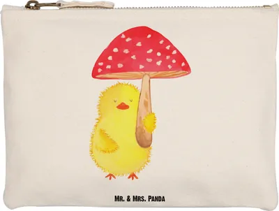 Produktbild von Mr. & Mrs. Panda Pouch Küken Fliegenpilz Grösse XL Große - Weiß - Geschenk, Frohe Ostern, Kulturbeutel, Etui, Beauty Bag, Schulmäppchen, Ostergrüße, Schlamper, Glückspilz