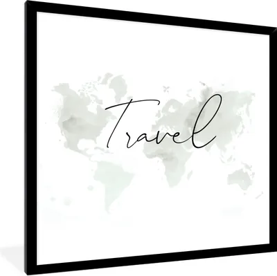 Produktbild von MuchoWow® Gerahmtes Poster Weltkarte - Zitate - Reisen 40x40 cm - Poster mit Schwarzem Bilderrahmen Wandposter Rahmen Foto Bilder - Mit Rahmen - Wanddekoration Schlafzimmer