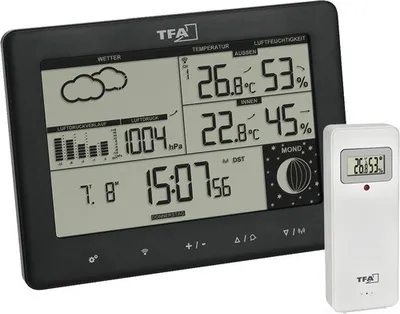 Produktbild von TFA-Dostmann Elements, Schwarz, Innen-Hygrometer, Innen-Thermometer, Außen-Barometer, Außen-Hygrometer, Außen-Thermometer, Barometer, Hygrometer, Thermometer, Kunststoff, -10 - 50 °C, -14 - 122 °F