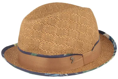 Alfonso d'Este Pork Pie Stoffhut mit Blumenmuster in Stroh-Optik in braun
