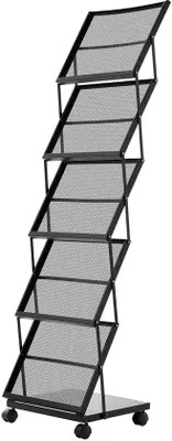 Imagen del producto de Exhibidor ajustable para folletos y catálogos con 5 compartimentos, soporte móvil con ruedas, organizador de metal para folletos y catálogos, ideal para tiendas, exposiciones y oficinas