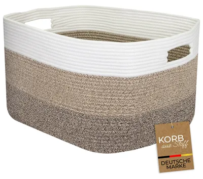 Productafbeelding van HMF XXL wasmand van katoen, rechthoekige opbergmand met handgrepen | 55 x 43 x 30 cm | Wit-bruin, AI-gegenereerde afbeelding