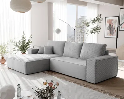 Produktbild von IDOHOME-Polsterecksofa NOVA mit Schlaffunktion und Bettkasten Ecksofa in L-Form Wohnzimmer Sofa mit Bettkasten Couch Links Poso 110 Hellgrau