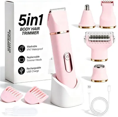 Produktbild von Rasierer Damen 5-in-1 Intimrasierer für Frauen Damenrasierer Elektrisch IPX7 Wasserdicht Elektrorasierer Damen Nass Trocken für Gesicht Nasen Beine Arme
