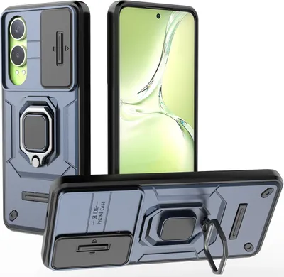 Immagine prodotto di Custodia per Oppo K12X a doppio strato con protezione scorrevole della fotocamera e supporto ad anello, supporto blu