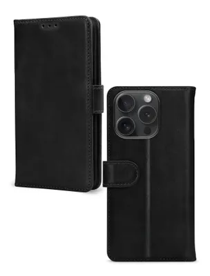 Produktbild von Mobilize Wallet iPhone 15 Pro Hülle Echtes Leder Klapphülle Geldbörse - Schwarz
