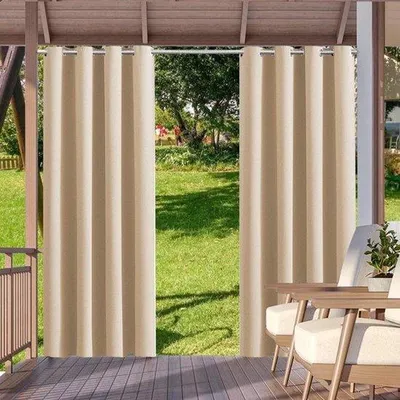 Zdjęcie produktu dla Przejrzyste zasłony zewnętrzne, wodoodporne, osłona przeciwsłoneczna, zasłona z przelotkami, odporna na warunki atmosferyczne, idealna na balkon, taras, pergolę, kolor kremowy, wymiary 200 cm szerokości x 200 cm wysokości