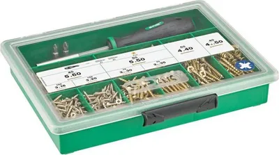 Produktbild von SPAX Sortiment groß, Schrauben-Set mit 8 Abmessungen + Schrauber + BITs, 630 St, Senkkopf, Kreuzschlitz Z - 4000001991059