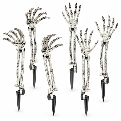 Produktbild von Skelett Hand Halloween Deko, 6 Stück Zombie Hände als Gartenstecker, realistische Grab Dekoration für Garten, Hof, Party & Geisterhaus