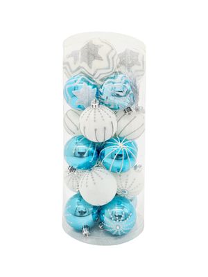 24 Weihnachtskugel Ø6cm Set Weihnachten Christbaumkugel Bruchfest Baumschmuck Blau/Weiß