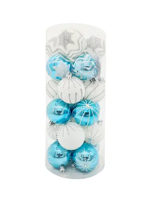 Produktbild von 24 Weihnachtskugel Ø6cm Set Weihnachten Christbaumkugel Bruchfest Baumschmuck Blau/Weiß