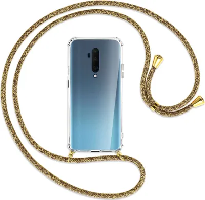 Produktbild von Handykette Backcover-Schutzhülle mit Band (Metall goldfarben) für OnePlus 7T Pro - braun+beige