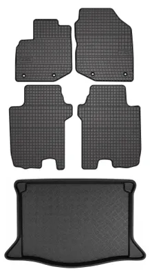 Productafbeelding van Rubberen automatten + kofferbakmat voor Honda Jazz III 2008-2011 – 5-delig, zwart, op maat – Wielganizator SolidPRO