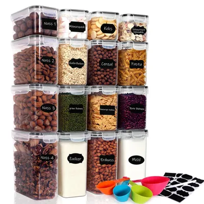 Produktbild von Vorratsdose 16 Set Vorratsdosen Küche Behälter, Aufbewahrungsbox Mit Deckel, Polyprophylen (PP), zur Aufbewahrung von Nudeln und Müsli