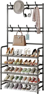 Productafbeelding van Kapstok met schoenenrek, 4 etages, 8 haken, wit, voor entree