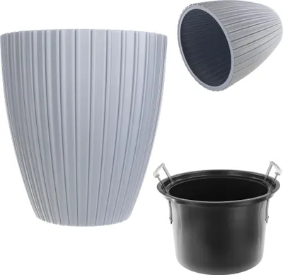 Produktbild von KADAX Blumentopf Blumentopf 40cm Abdeckung mit Einsatz Blumenständer Kunststoff Grau