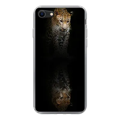 Produktbild von MuchoWow® Handyhülle Schutzhülle Hülle für iPhone SE 2020 Leopard - Reflexion - Schwarz Silikon Softcase Handy Hülle - Kartenbesitzer