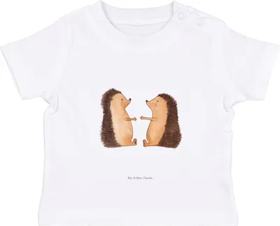 Produktbild von Mr. & Mrs. Panda  T-Shirt Igel Liebe 6. - 12. Monat - Weiß - Geschenk, Freundin, Organic Baby, Hochzeit, Shirt, Babyshirt, Hochzeitstag, Oberteil