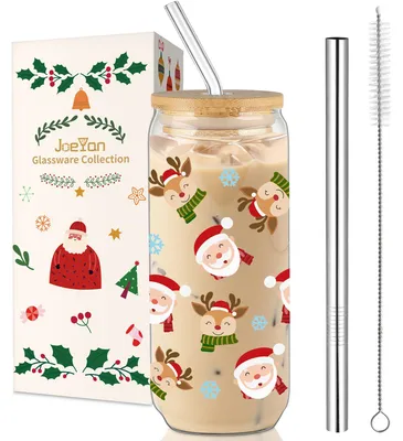 Weihnachts-Gläser-Set 600 ml mit Deckel & Strohhalm