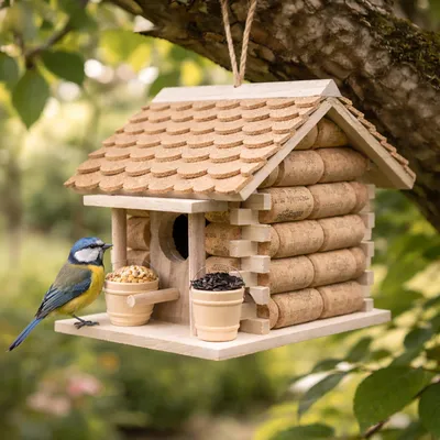 Vogelhaus aus Kork und Holz, 2 Stück, zum Aufhängen, Gartendekoration