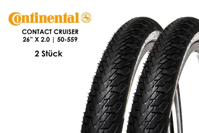 Produktbild von 2 Stück 26 Zoll Continental Contact Cruiser Fahrrad Reifen 26x2,00 Mantel 50-559 Tire E-25 schwarz