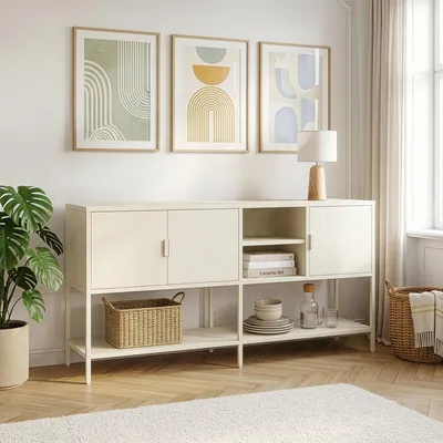 Obrázok produktu pre Komoda „Kliri“ s 3 dvierkami, oceľ, 160 x 40 x 80 cm, krémovo biela