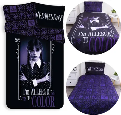 Obrázok produktu pre Wednesday Čierna, obojstranná, detská posteľná bielizeň so zipsom, 100% bavlna 140x200cm+50x70cm OEKO-TEX